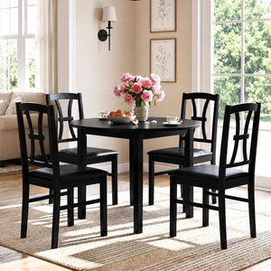 Set of 4 Wooden Dining Chairs with Faux Leather Padded Seat for Kitchen-Black view 2