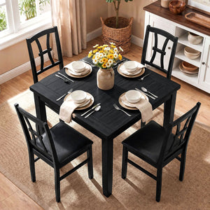 Set of 4 Wooden Dining Chairs with Faux Leather Padded Seat for Kitchen-Black view 3