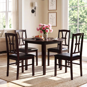 Set of 4 Wooden Dining Chairs with Faux Leather Padded Seat for Kitchen-Brown view 2