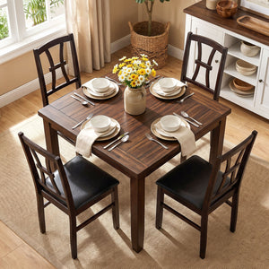 Set of 4 Wooden Dining Chairs with Faux Leather Padded Seat for Kitchen-Brown view 3