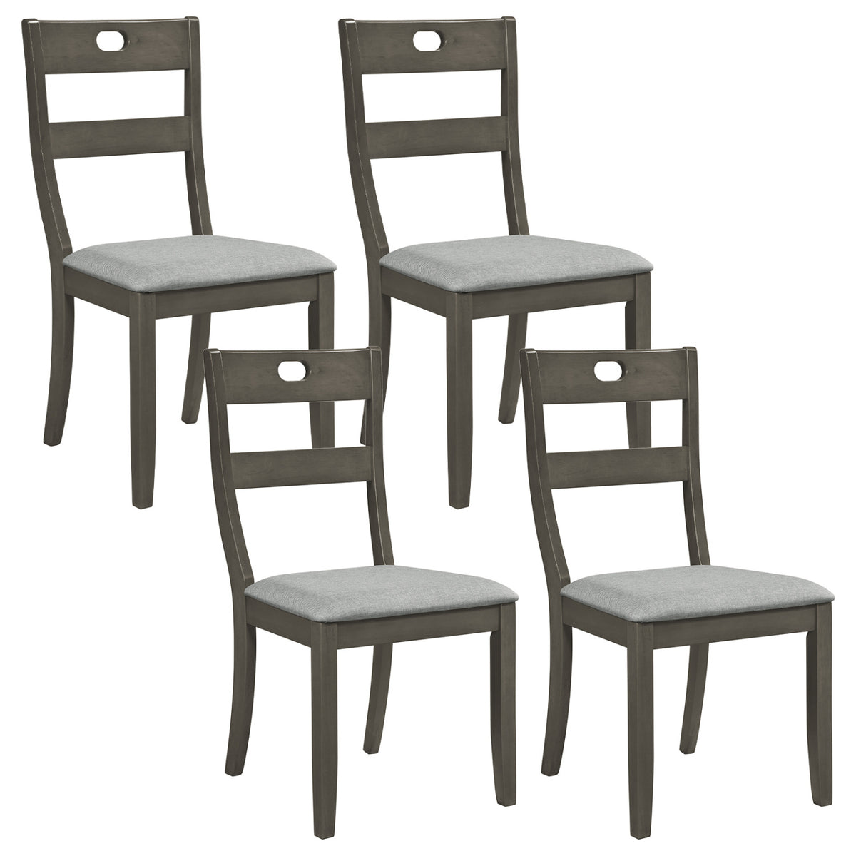 Set of 4 Wooden Dining Chairs with Padded Seats and Rubber Wood Frame-Gray