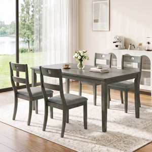 Set of 4 Wooden Dining Chairs with Padded Seats and Rubber Wood Frame-Gray view 3
