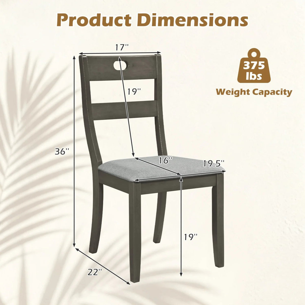 Set of 4 Wooden Dining Chairs with Padded Seats and Rubber Wood Frame-Gray view 4