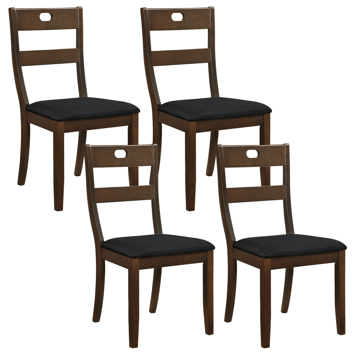 Set of 4 Wooden Dining Chairs with Padded Seats and Rubber Wood Frame-Walnut