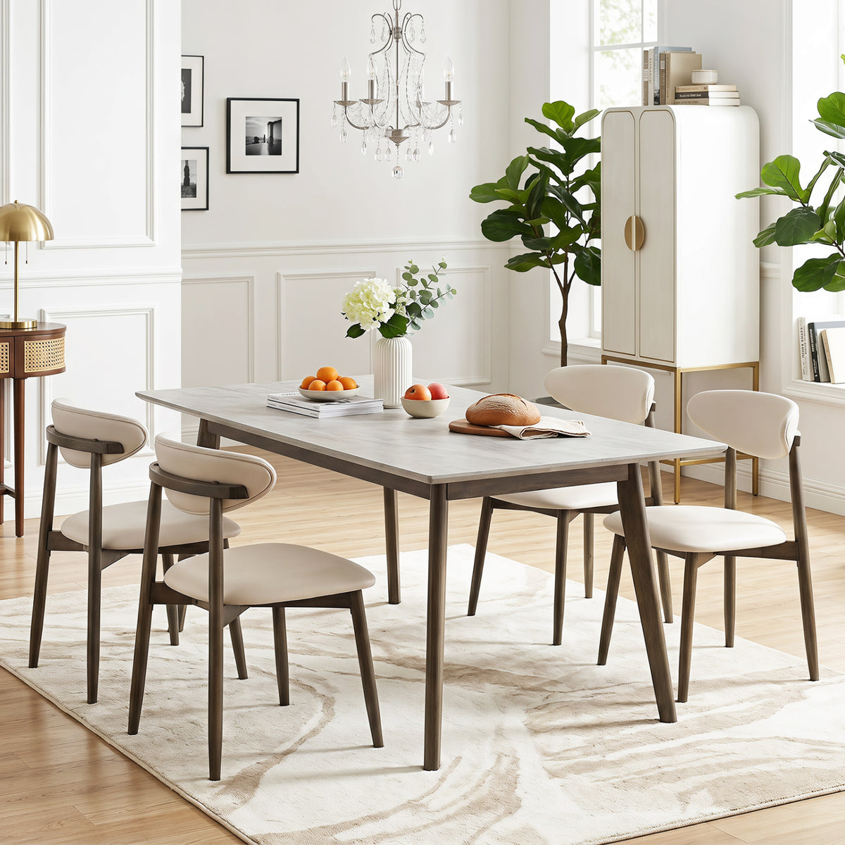 Set of 4 Wooden Modern Upholstered Dining Chairs with Curved Backrest-Beige view 2