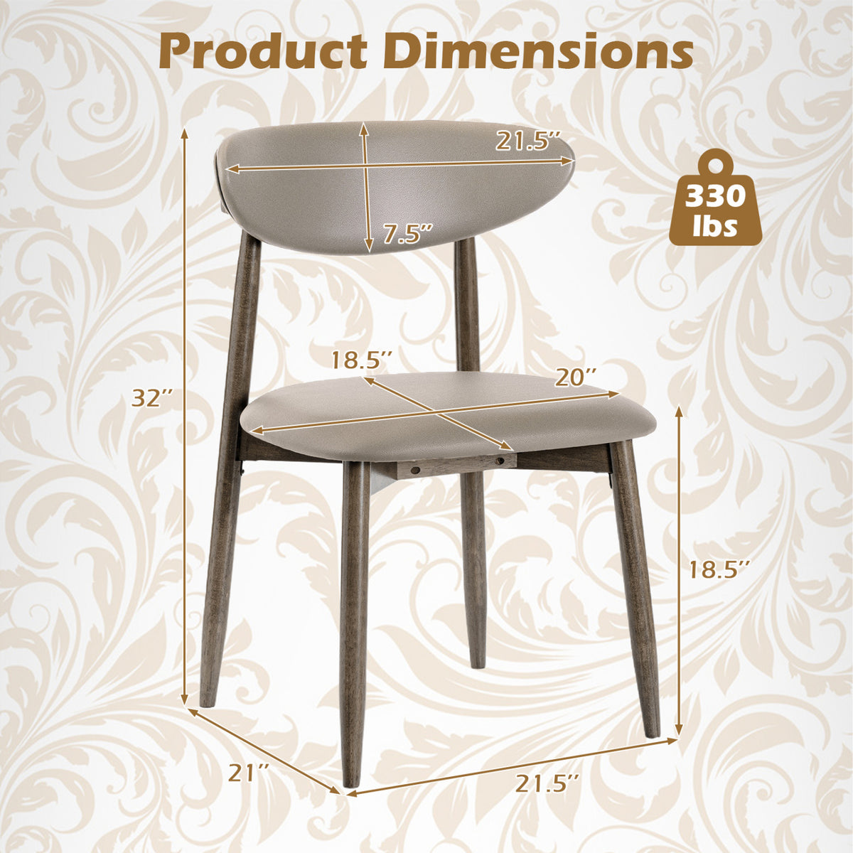Set of 4 Wooden Modern Upholstered Dining Chairs with Curved Backrest-Gray view 4
