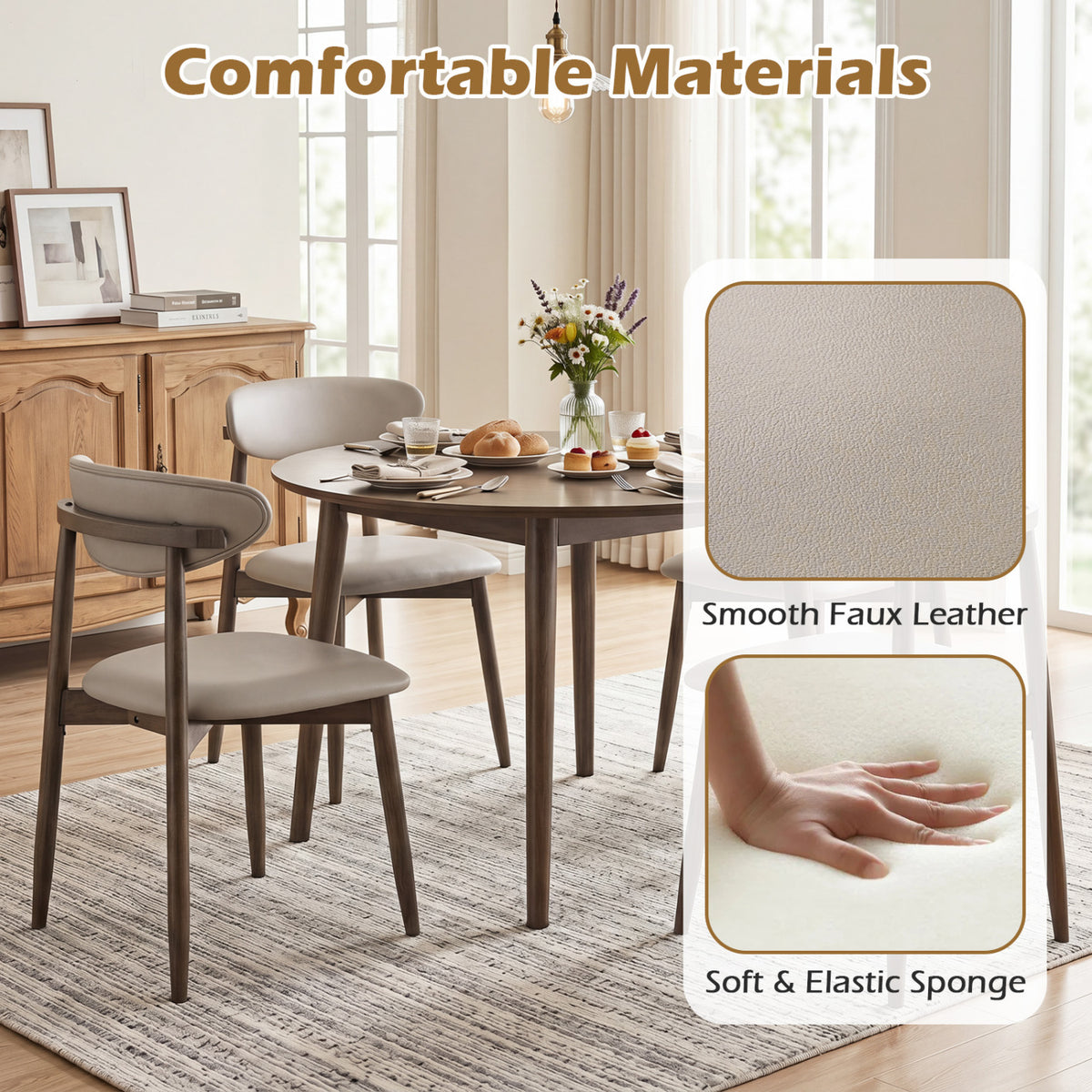 Set of 4 Wooden Modern Upholstered Dining Chairs with Curved Backrest-Gray view 6