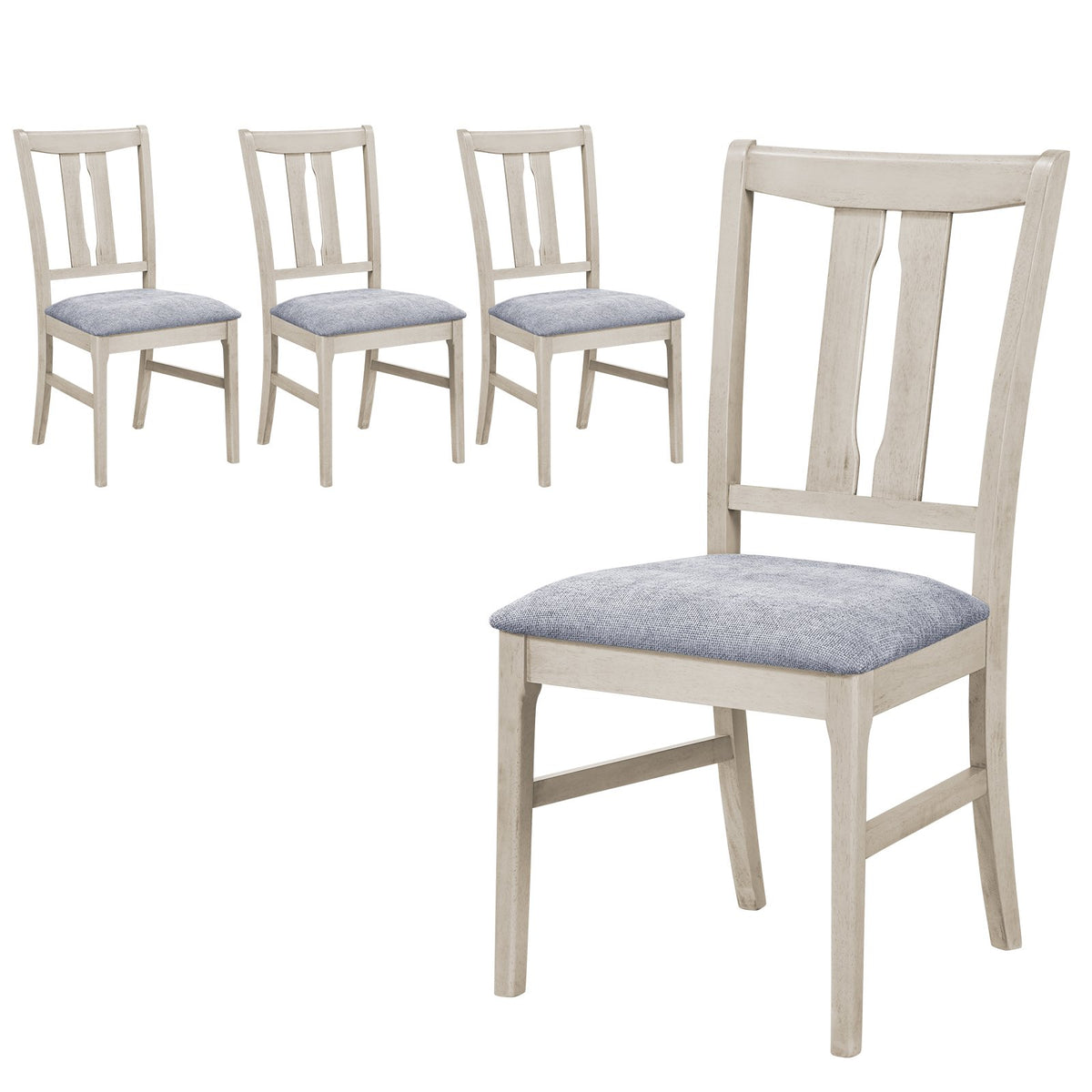 Set of 4 Wooden Upholstered Dining Chairs with High Curved Back-Gray