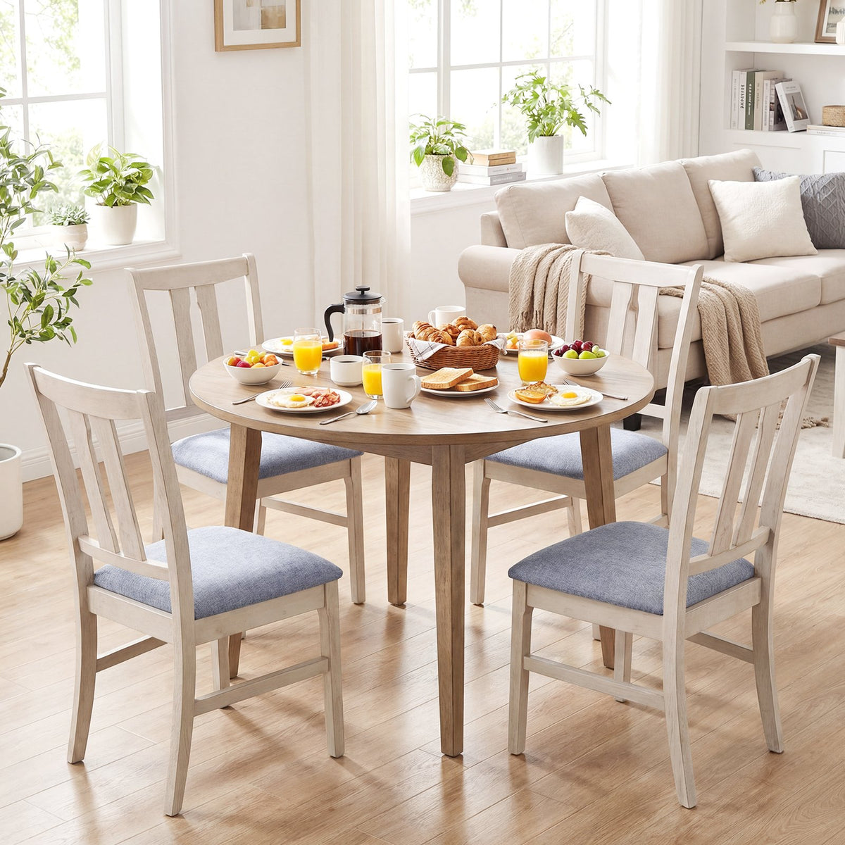 Set of 4 Wooden Upholstered Dining Chairs with High Curved Back-Gray view 2