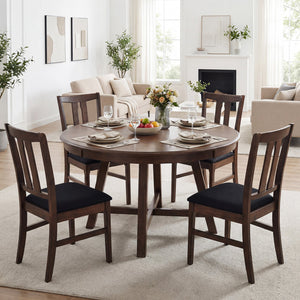 Set of 4 Wooden Upholstered Dining Chairs with High Curved Back-Walnut view 2