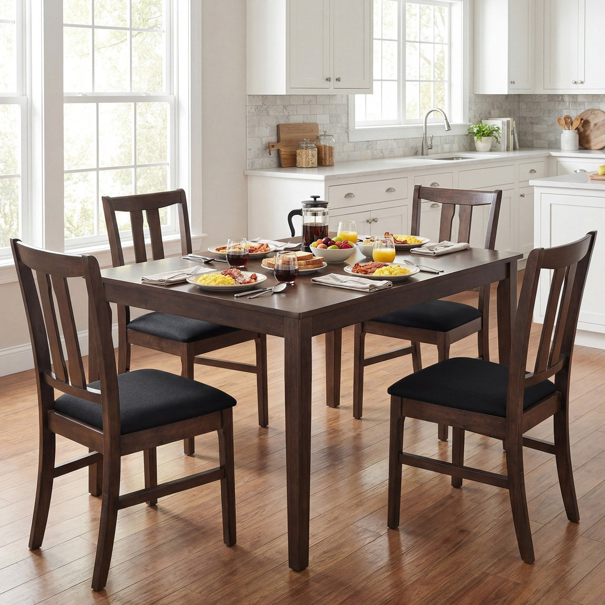 Set of 4 Wooden Upholstered Dining Chairs with High Curved Back-Walnut view 3