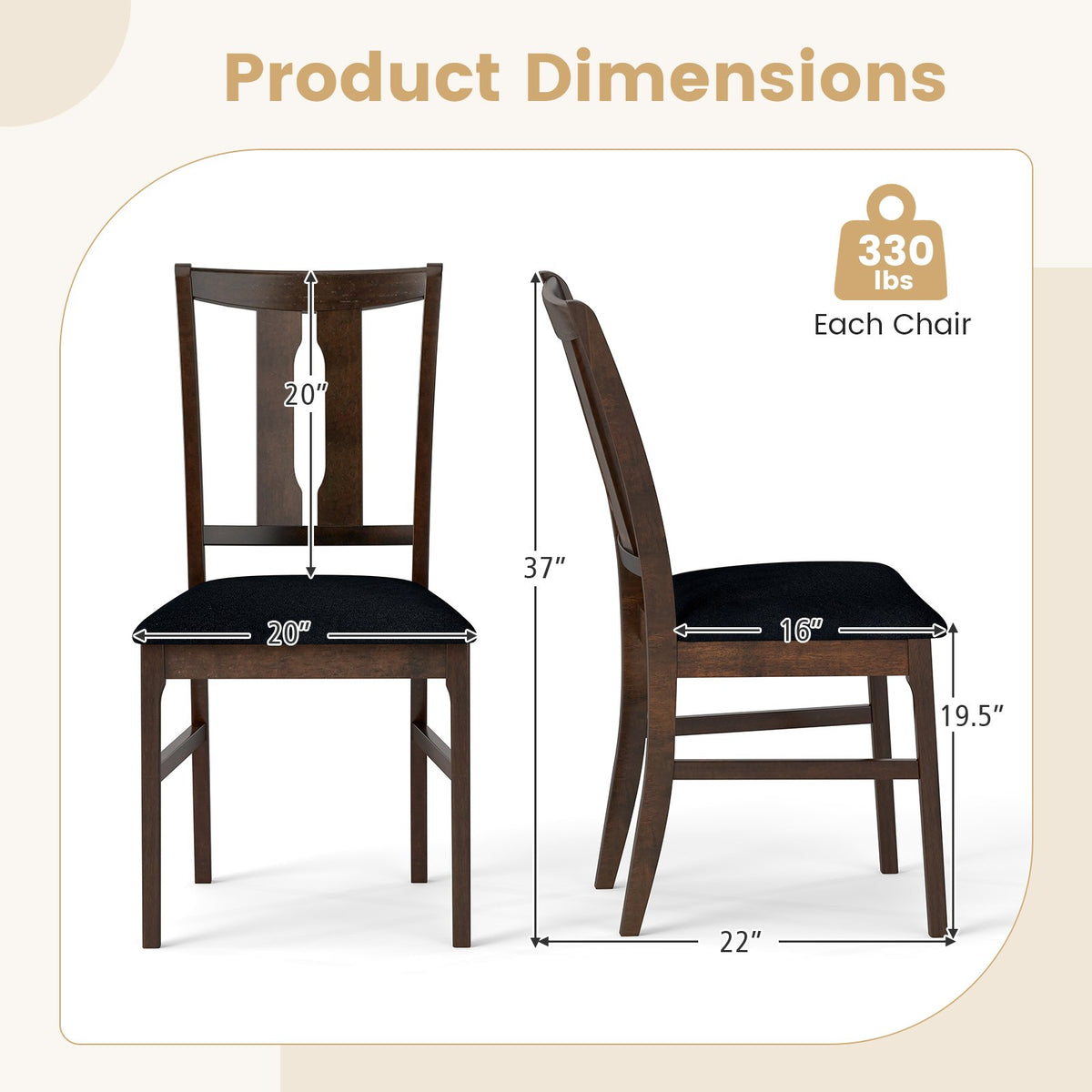 Set of 4 Wooden Upholstered Dining Chairs with High Curved Back-Walnut view 4