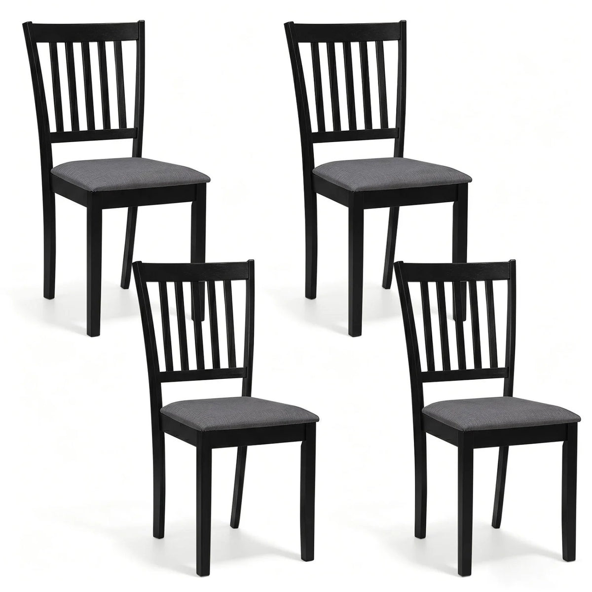 Set of 4 Wooden Upholstered Dining Chairs with Rubber Wood Frame-Black