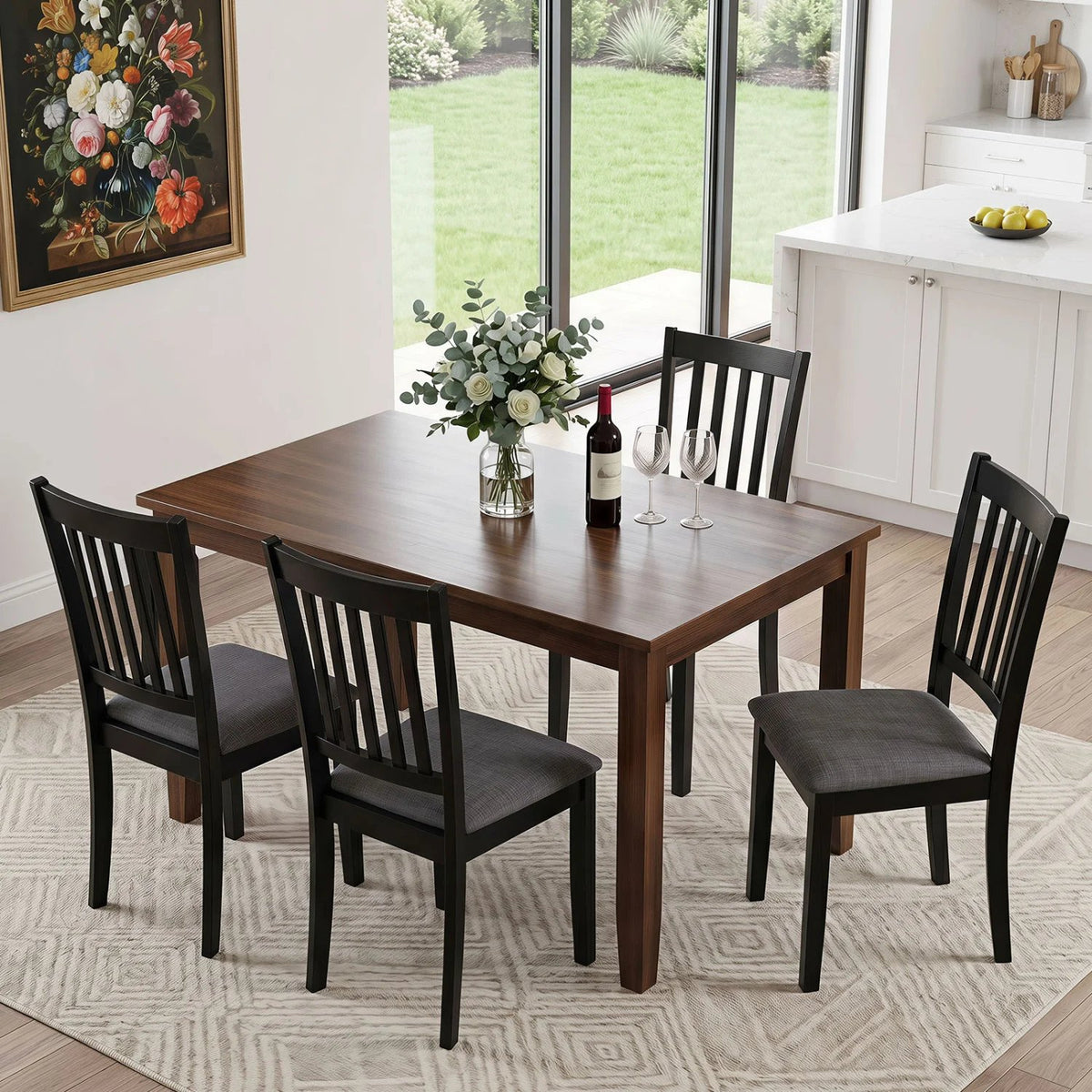 Set of 4 Wooden Upholstered Dining Chairs with Rubber Wood Frame-Black view 2
