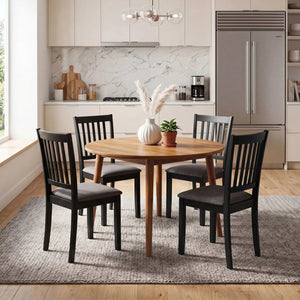 Set of 4 Wooden Upholstered Dining Chairs with Rubber Wood Frame-Black view 3