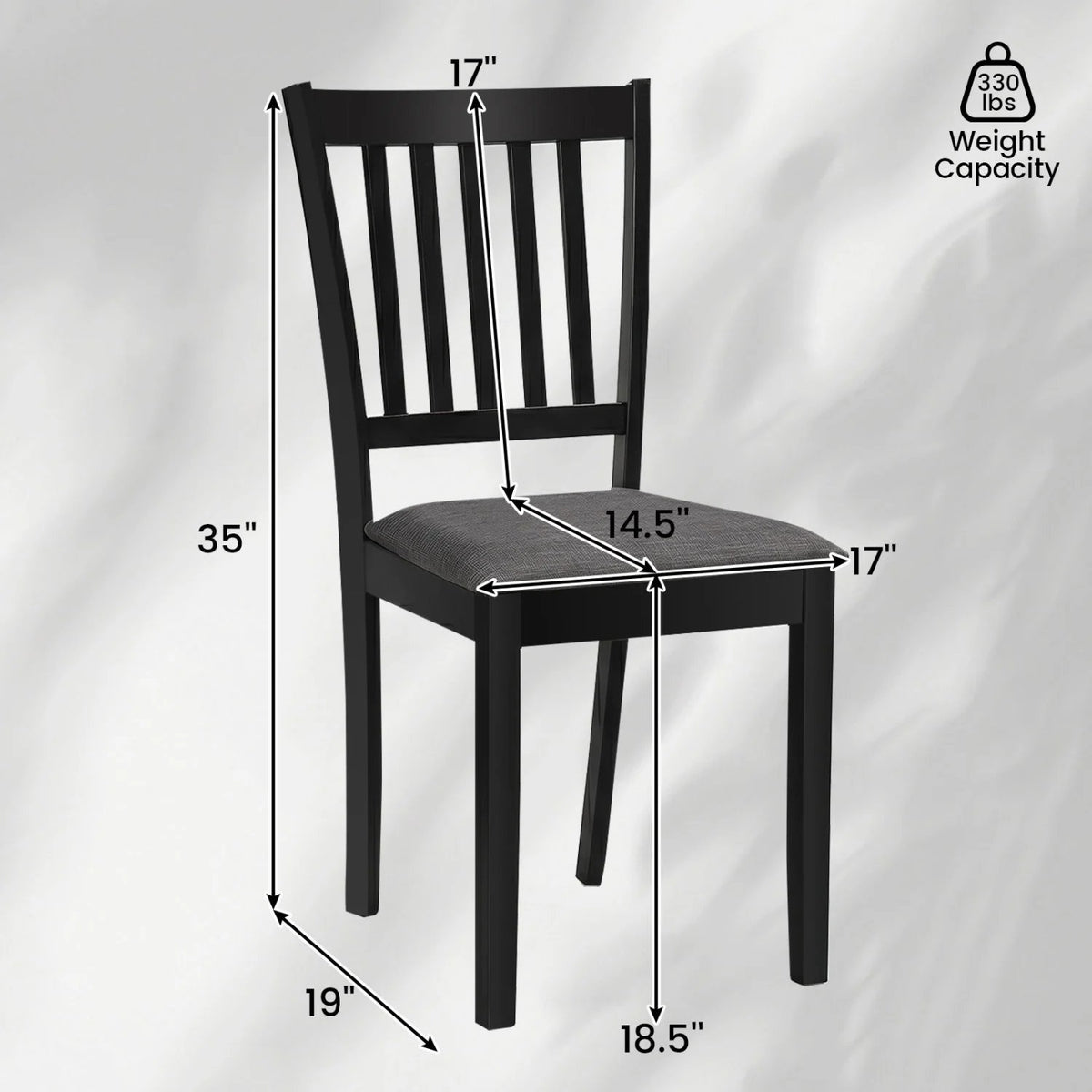 Set of 4 Wooden Upholstered Dining Chairs with Rubber Wood Frame-Black view 4
