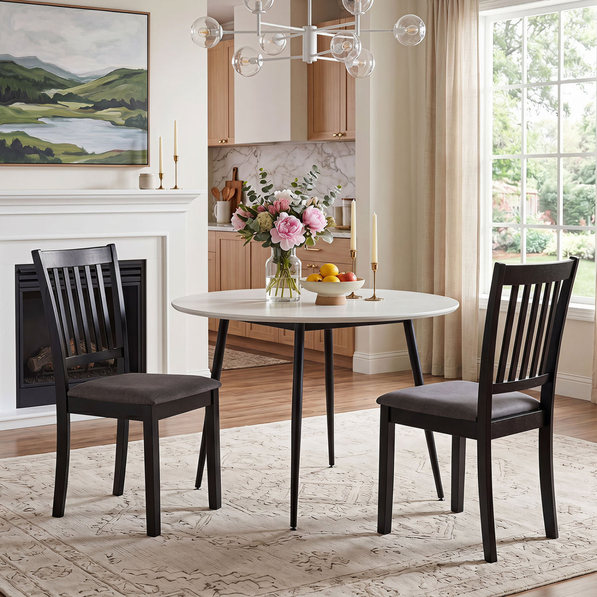 Set of 4 Wooden Upholstered Dining Chairs with Rubber Wood Frame-Black view 5