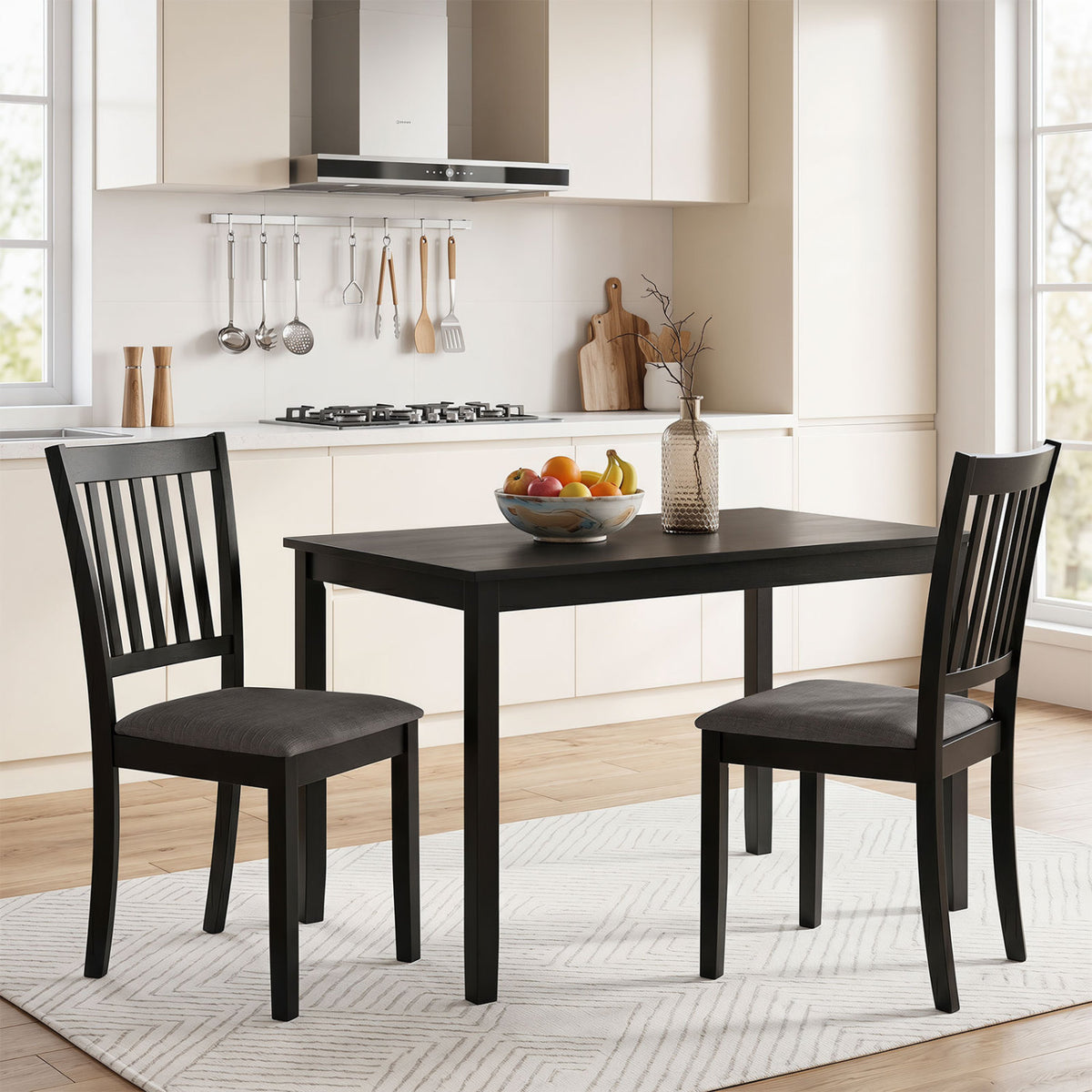 Set of 4 Wooden Upholstered Dining Chairs with Rubber Wood Frame-Black view 6