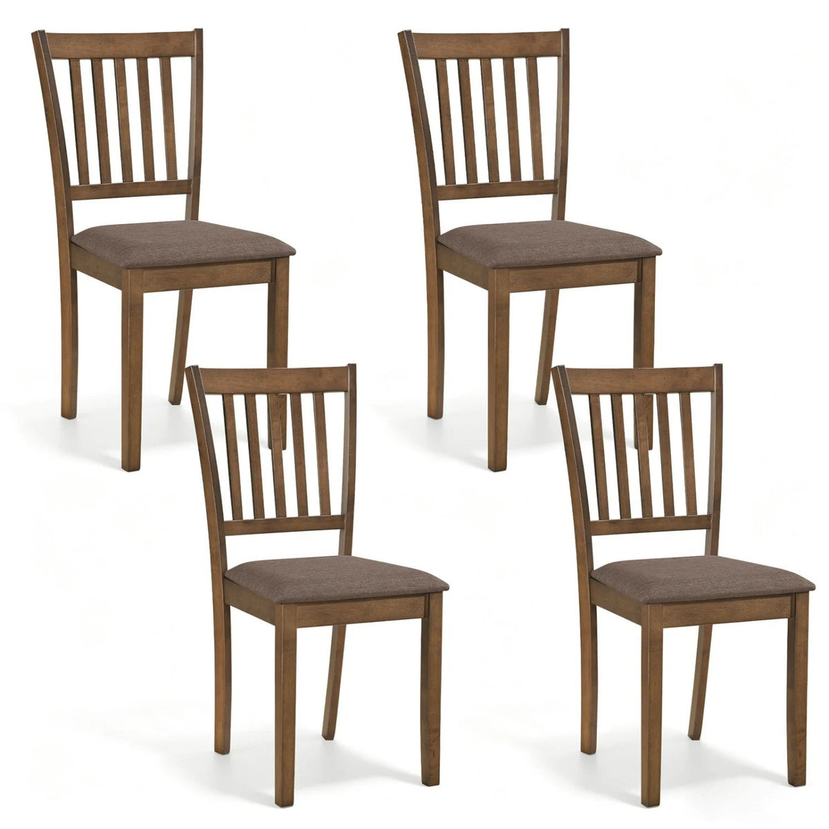 Set of 4 Wooden Upholstered Dining Chairs with Rubber Wood Frame-Brown