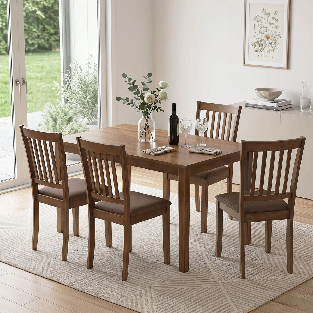 Set of 4 Wooden Upholstered Dining Chairs with Rubber Wood Frame-Brown view 2