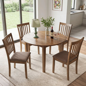 Set of 4 Wooden Upholstered Dining Chairs with Rubber Wood Frame-Brown view 3