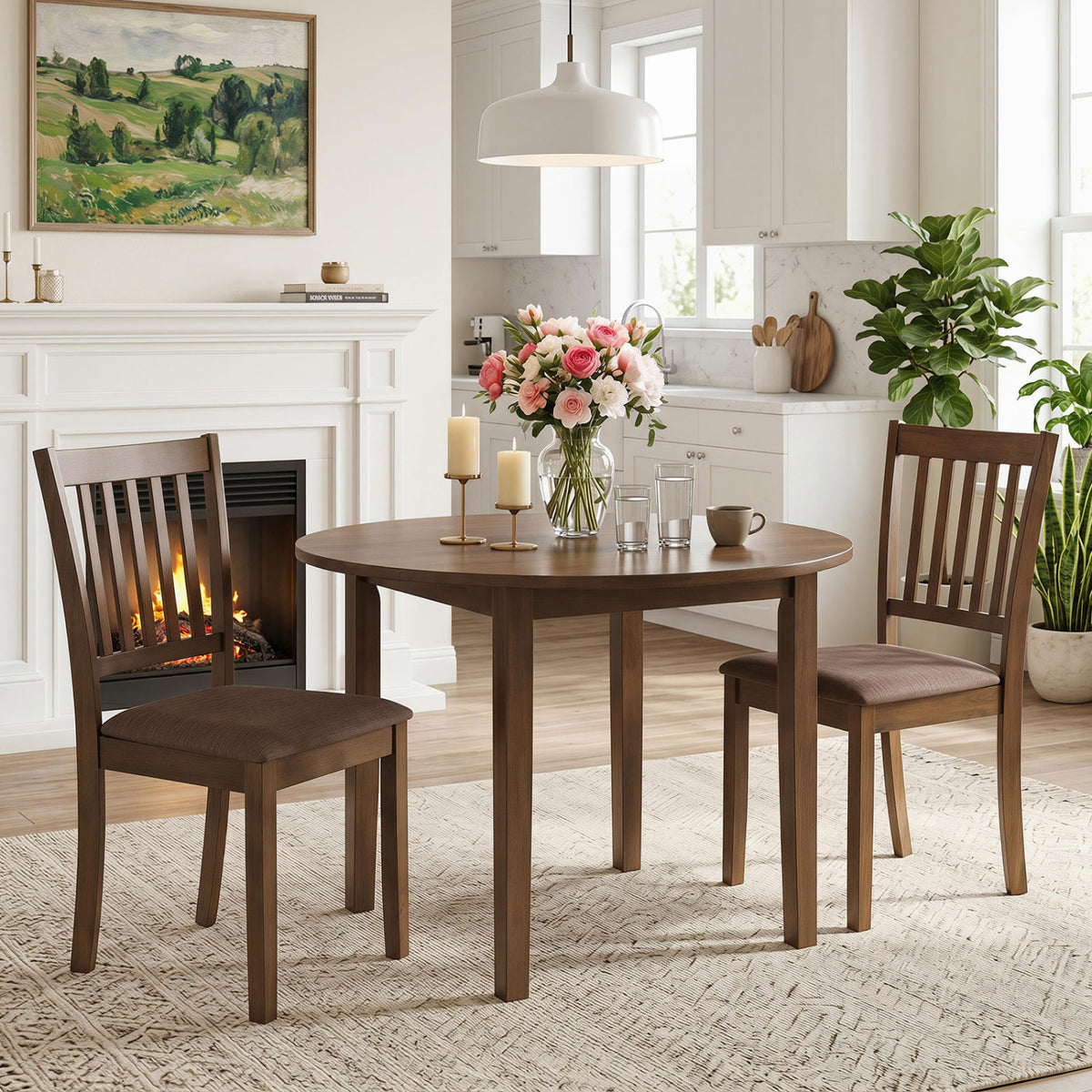 Set of 4 Wooden Upholstered Dining Chairs with Rubber Wood Frame-Brown view 5