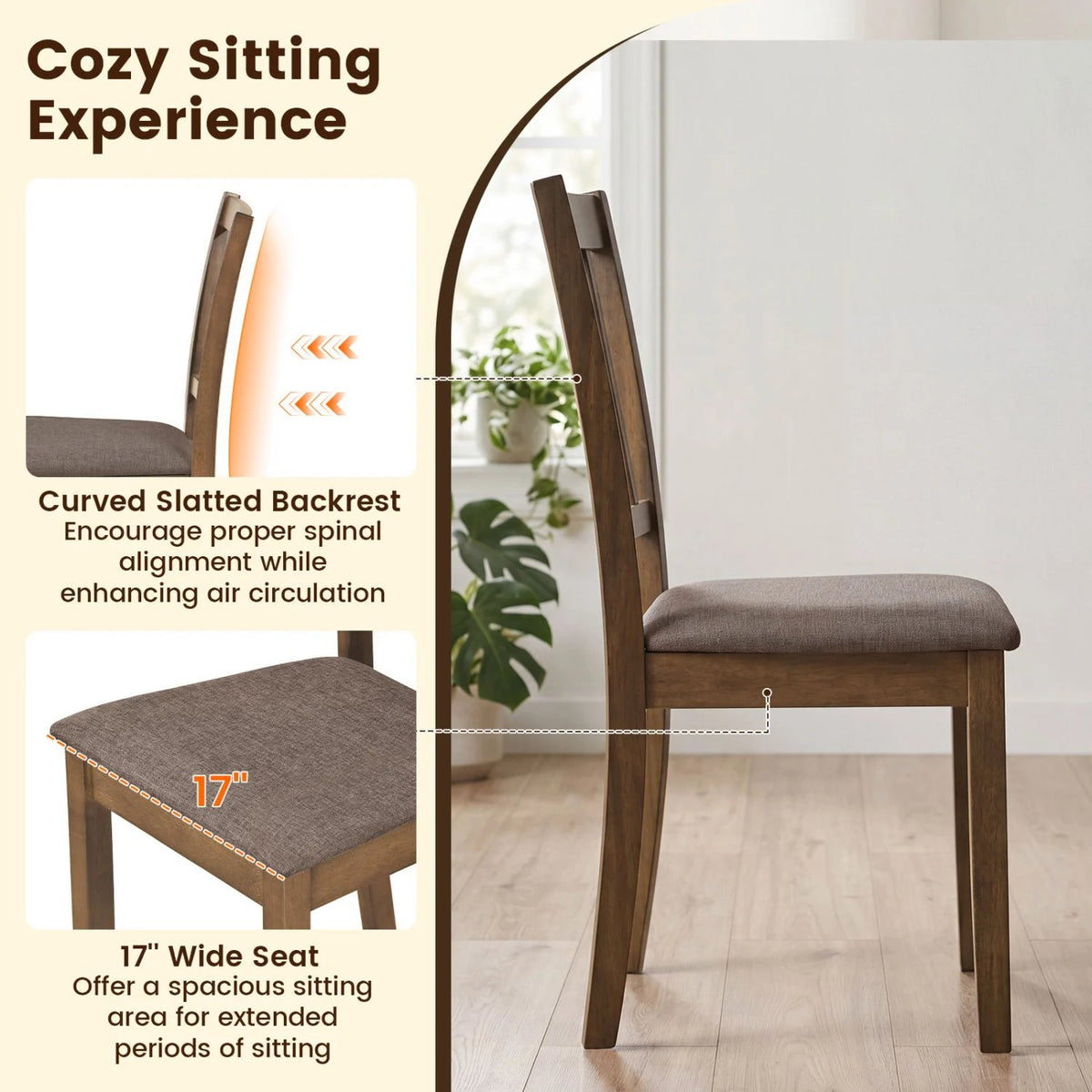 Set of 4 Wooden Upholstered Dining Chairs with Rubber Wood Frame-Brown view 9