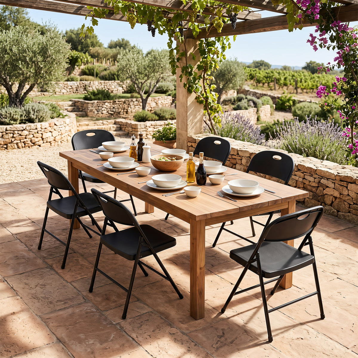 Set of 6 Foldable Plastic Chairs with Ergonomic Backrest-Black view 2