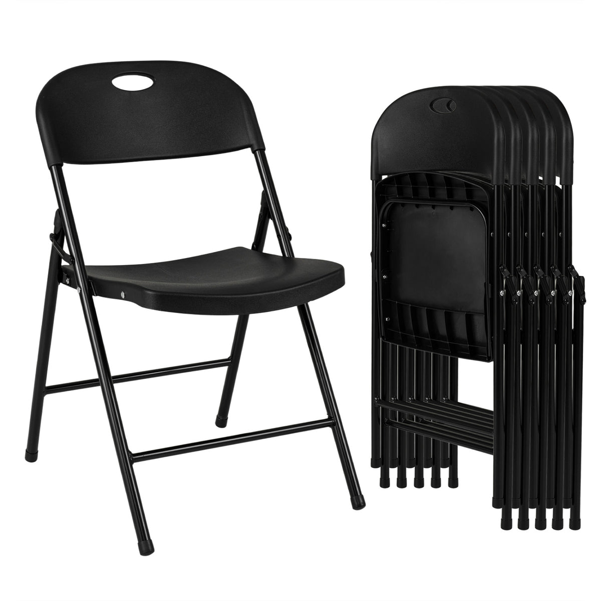 Set of 6 Foldable Plastic Chairs with Ergonomic Backrest-Black view 4