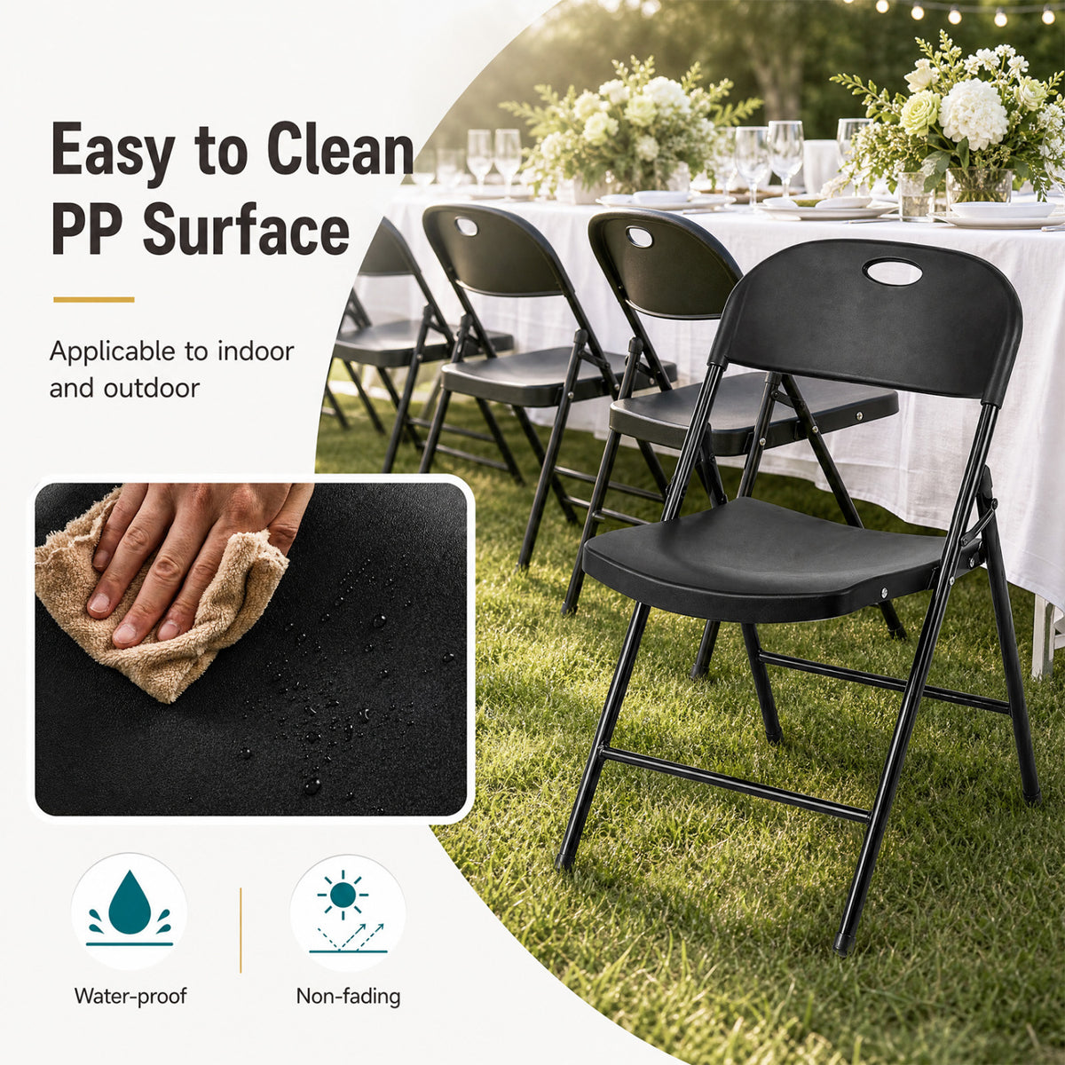Set of 6 Foldable Plastic Chairs with Ergonomic Backrest-Black view 9