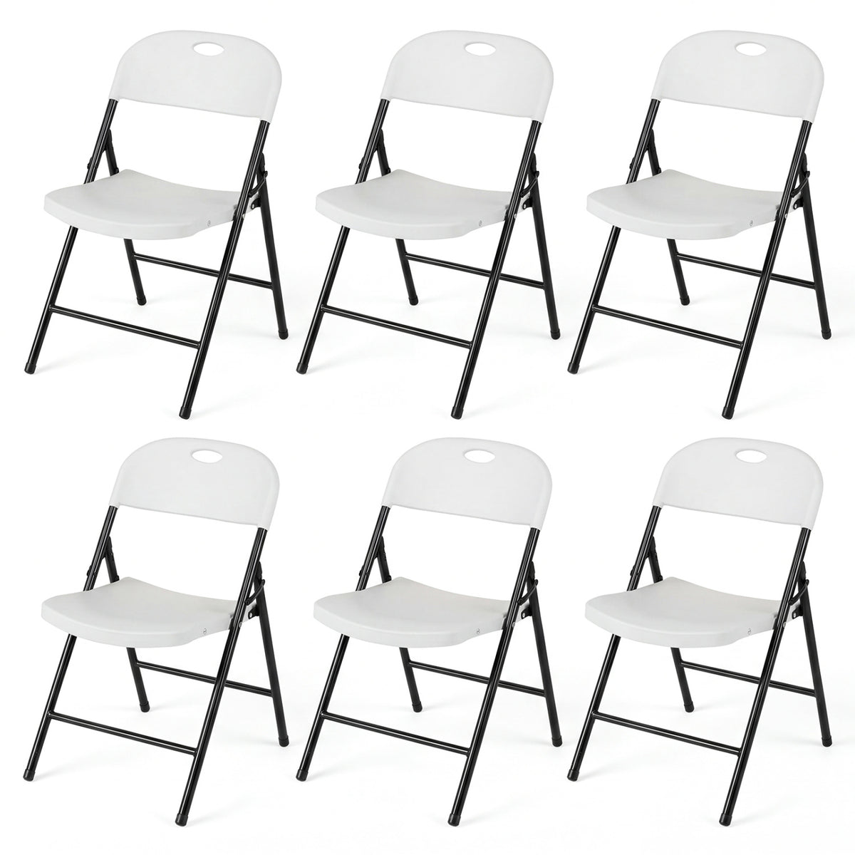 Set of 6 Foldable Plastic Chairs with Ergonomic Backrest-White