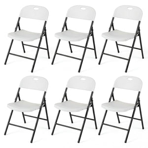 Set of 6 Foldable Plastic Chairs with Ergonomic Backrest-White