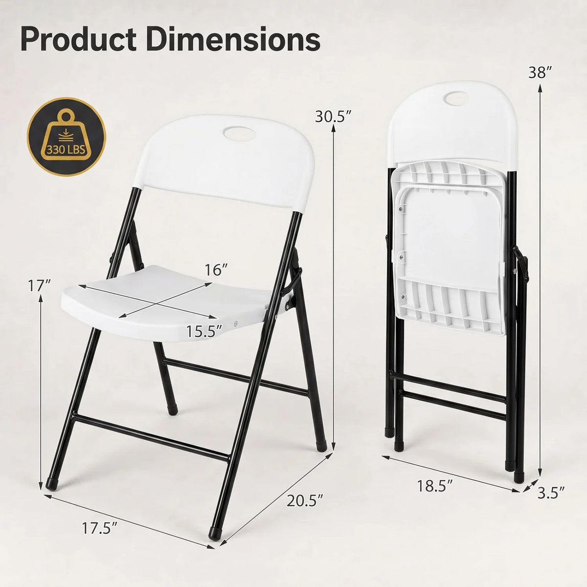 Set of 6 Foldable Plastic Chairs with Ergonomic Backrest-White view 5