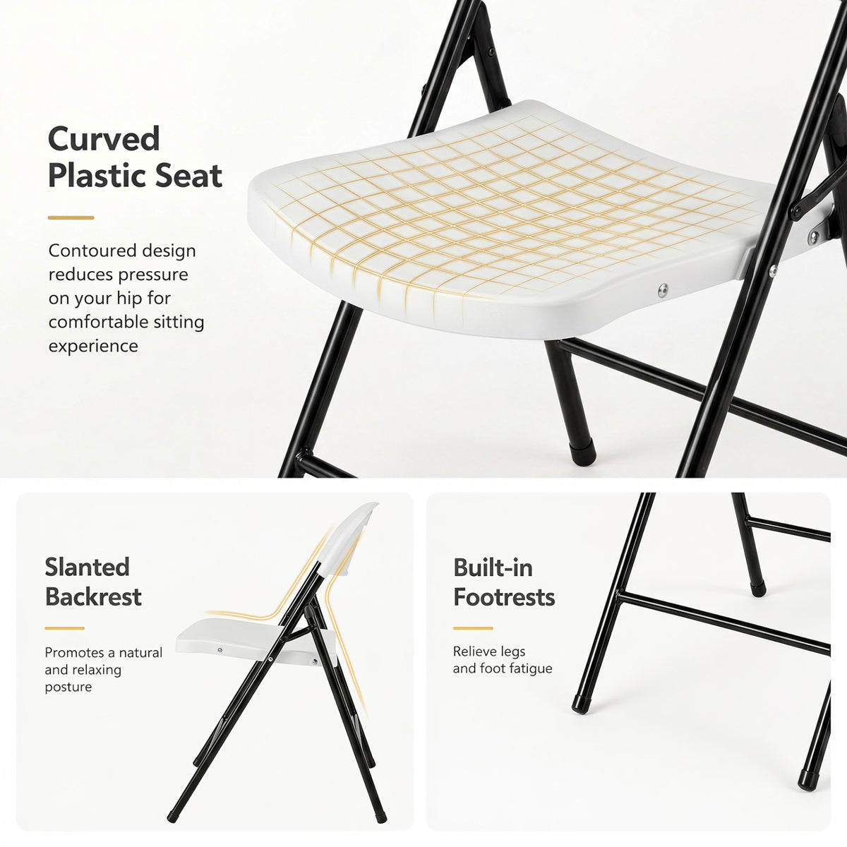Set of 6 Foldable Plastic Chairs with Ergonomic Backrest-White view 7