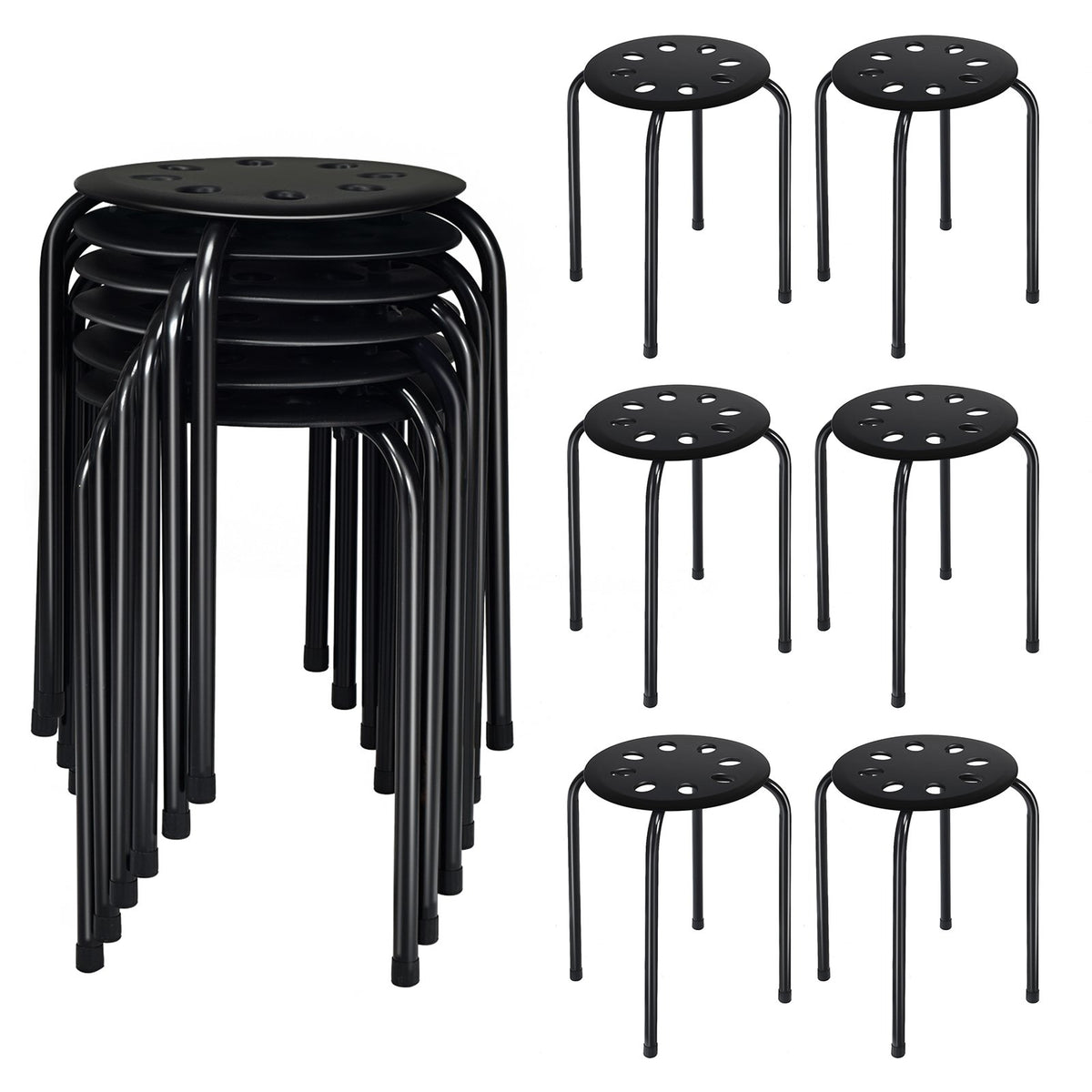 Set of 6 Portable Plastic Stack Stools -Black view 4