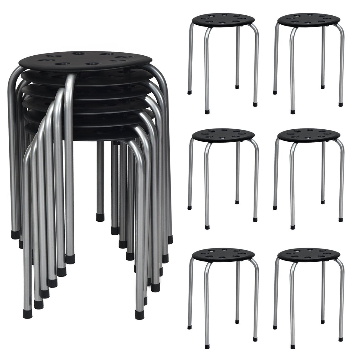 Set of 6 Portable Plastic Stack Stools -Gray view 4