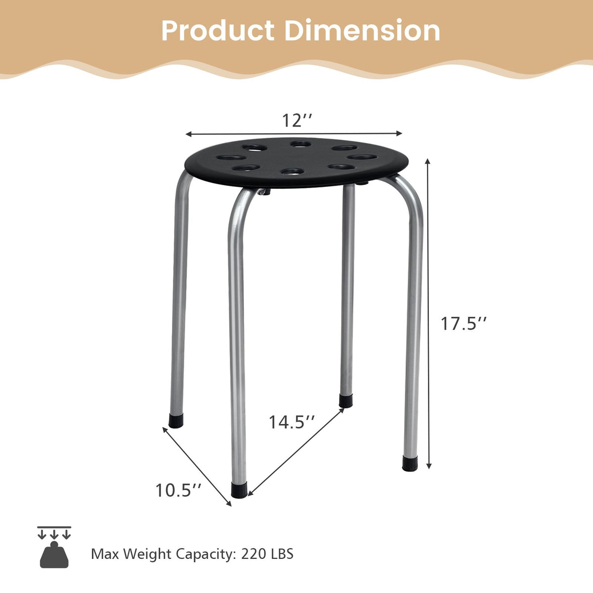 Set of 6 Portable Plastic Stack Stools -Gray view 5