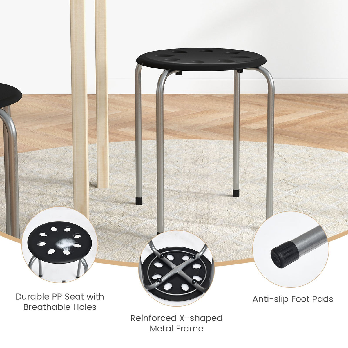 Set of 6 Portable Plastic Stack Stools -Gray view 8