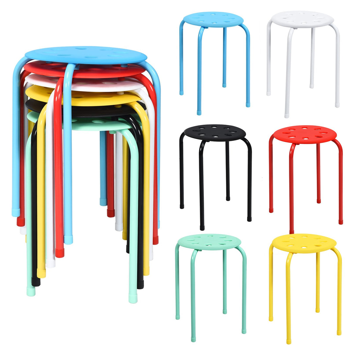 Set of 6 Portable Plastic Stack Stools-Multicolor view 4
