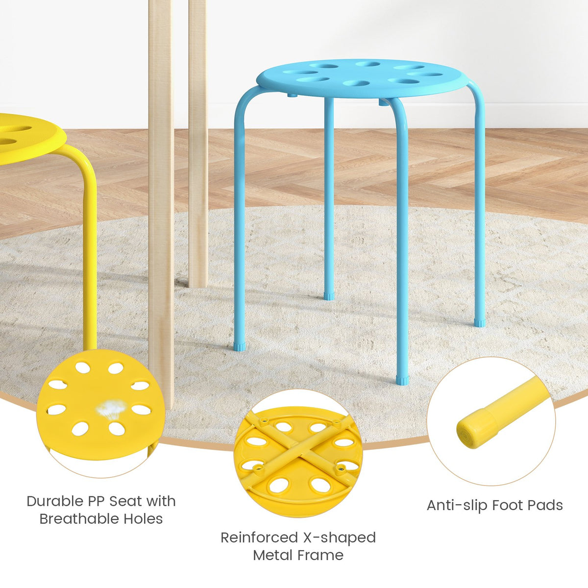 Set of 6 Portable Plastic Stack Stools-Multicolor view 8