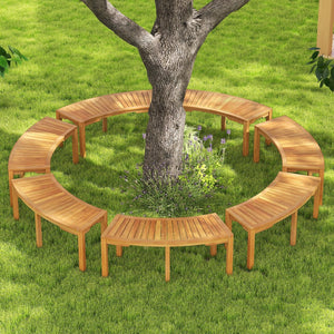 Set of 7 Outdoor Bench Acacia Wood Curved Garden Bench 2-Person view 2