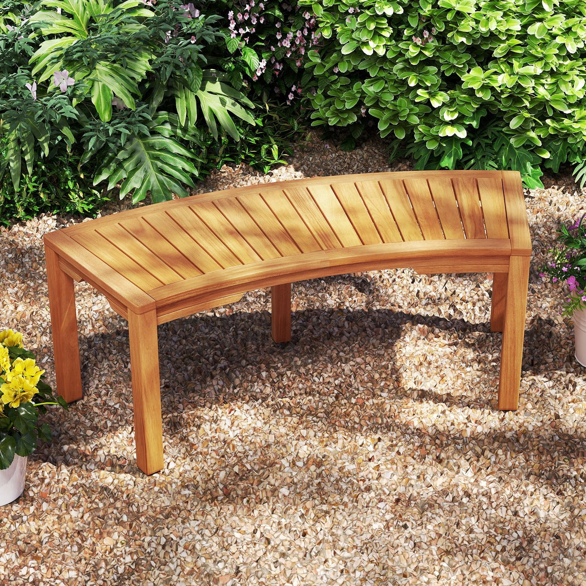 Set of 7 Outdoor Bench Acacia Wood Curved Garden Bench 2-Person view 3