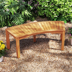 Set of 7 Outdoor Bench Acacia Wood Curved Garden Bench 2-Person view 3