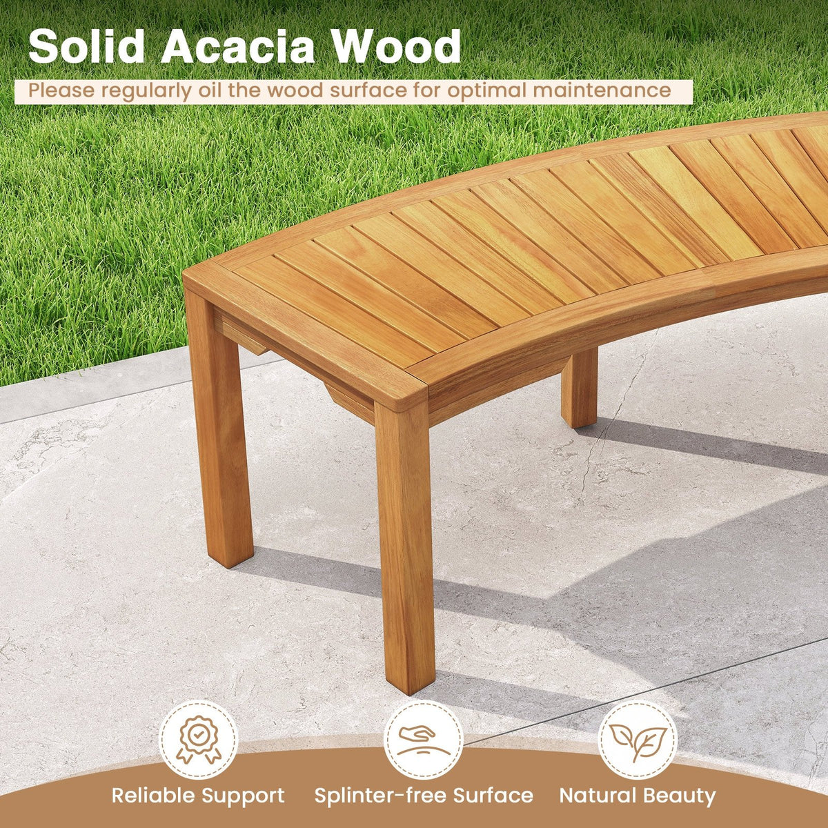Set of 7 Outdoor Bench Acacia Wood Curved Garden Bench 2-Person view 5