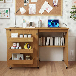 Sewing Machine Table with Charging Station and Lockable Casters-Natural view 3