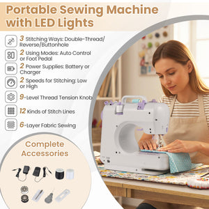 Sewing Machine Table with Charging Station and Lockable Casters-Natural view 9