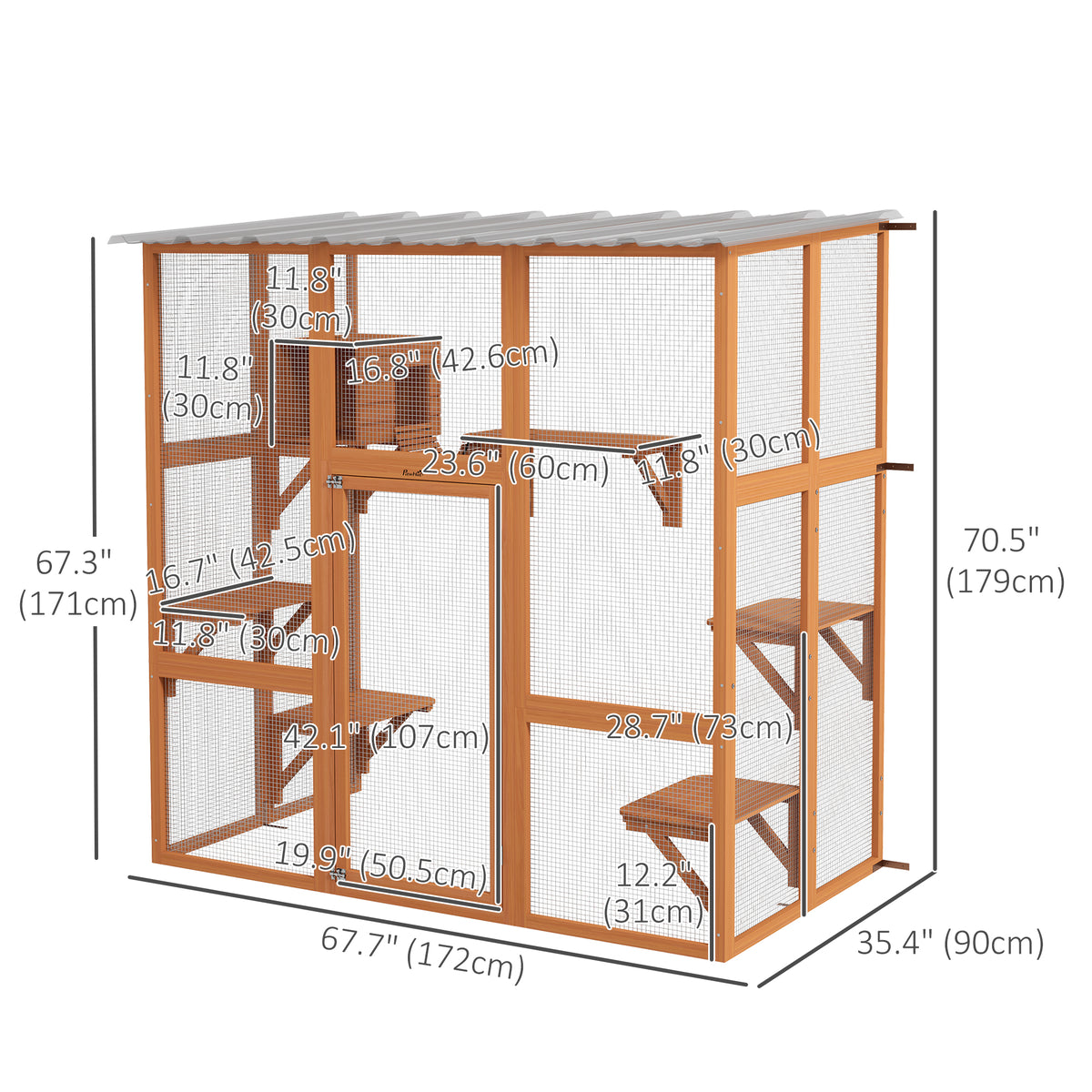 Large Outdoor Catio with Weatherproof Roof, Bridge, Resting Box, Platforms, Grey – view 9