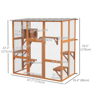Large Outdoor Catio with Weatherproof Roof, Bridge, Resting Box, Platforms, Grey – view 9