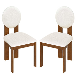 Sherpa Dining Chairs Set of 2 with Rubber Wood Legs for Living Room Restaurant-White