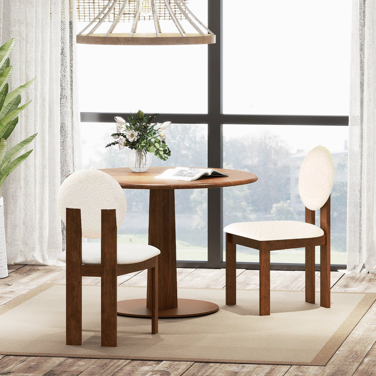 Sherpa Dining Chairs Set of 2 with Rubber Wood Legs for Living Room Restaurant-White view 2